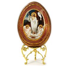 RESURRECTION OF CHRIST RUSSIAN ICON WOODEN EGG WITH STAND