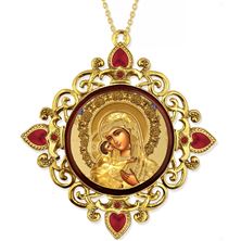 MADONNA AND CHILD GOLD FILIGREE ORNAMENT WITH RED ENAMEL