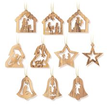 OLIVE WOOD ORNAMENTS - SET OF 10