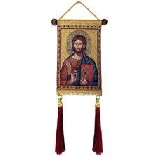 CHRIST THE TEACHER TAPESTRY ICON WITH TASSELS AND PEARLS