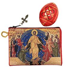 RESURRECTION ICON ROSARY POUCH WITH RED PYSANKY EGG