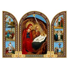 NATIVITY WITH LIFE OF CHRIST ICONS - TRIPTYCH