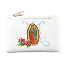 O.L. OF GUADALUPE WHITE LEATHERETTE ROSARY POUCH