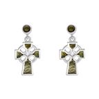 STERLING SILVER CELTIC CROSS CONNEMARA MARBLE EARRINGS