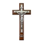 WALNUT WEDDING CRUCIFIX WITH GENUINE PEWTER AND ENAMEL