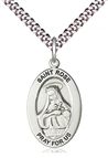 STERLING SILVER ST ROSE OF LIMA PENDANT WITH CHAIN - 1" x 5/8"