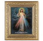 THE DIVINE MERCY IN AN ORNATE GOLD LEAF FRAME (12 1/2" X 14 1/2")