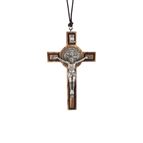 ST. BENEDICT OLIVE WOOD CRUCIFIX ON CORD