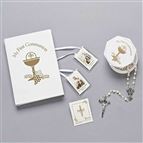 WHITE AND GOLD 5-PIECE FIRST COMMUNION SET OF GIRLS
