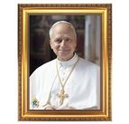 POPE LEO XIV IN WHITE CASSOCK - GOLD WOOD FRAME (15 ½” x 19 ½”)