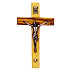 OLIVE WOOD CRUCIFIX WITH STONE