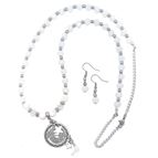 MOTHER OF PEARL & CRYSTAL OUR FATHER PRAYER - NECKLACE (26") & EARRING SET (AQUINAS)