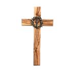 OLIVE WOOD CROSS WITH CROWN OF THORNS - 6"