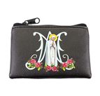 O.L. OF FATIMA BLACK LEATHERETTE ROSARY POUCH