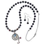 HEMATITE & CRYSTAL OUR FATHER 
 PRAYER - NECKLACE (26") & EARRING SET (AQUINAS)