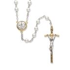 HOLY FAMILY PEARLIZED GLASS BEAD ROSARY