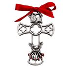 PEWTER CONFIRMAION CROSS WITH DOVE AND RED ENAMEL