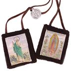 WOOL BROWN SCAPULAR WITH BENEDICTINE MEDAL (GUADALUPE/JUDE)