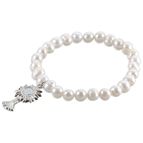 WHITE FRESHWATER PEARL STRETCH BRACELET - MONSTRANCE MEDAL