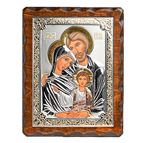 HOLY FAMILY SILVER ICON WITH COLOR (6¾” x 8½”)