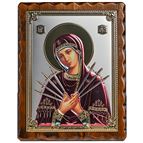 OUR LADY OF SEVEN SORROWS PURE SILVER ICON WITH COLOR (9” x 11½”)