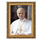 POPE LEO XIV IN WHITE CASSOCK - ANTIQUED GOLD FRAME (5 ½” x 7”)