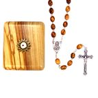 OLIVE WOOD ROSARY AND BOX WITH BETHLEHEM STAR
