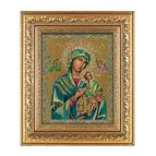 OUR LADY OF PERPETUAL HELP IN AN ORNATE GOLD LEAF FRAME (12 1/2" X 14 1/2")