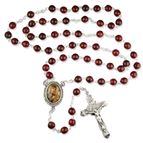 OUR LADY OF PERPETUAL HELP MARBELIZED BURGUNDY GLASS BEAD ROSARY