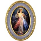 DIVINE MERCY - OVAL GOLD LEAF FRAME WITH EASEL BACK