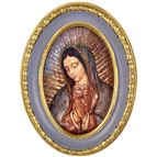OUR LADY OF GUADALUPE - OVAL GOLD LEAF FRAME WITH EASEL BACK