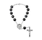 ST. BENEDICT SPECKLED BLACK GLASS BEAD AUTO ROSARY
