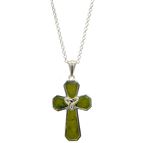 CONNEMARA MARBLE STERLING SILVER TRINITY KNOT CROSS PENDANT ON 18" CHAIN