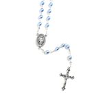 TRANSLUCENT BLUE PEARL BEAD ROSARY WITH MIRACULOUS MEDAL CENTER