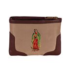 OUR LADY OF GUADALUPE LEATHER TRIMMED TAPESTRY ROSARY POUCH