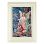 GUARDIAN ANGEL ON BRIDGE - WHITE PEARL FRAME - 5 ½” x 7”