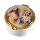 SACRED AND IMMACULATE HEARTS PORCELAIN ROSARY BOX