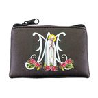 OUR LADY OF FATIMA BLACK LEATHERETTE ROSARY POUCH