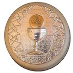 HANDCRAFTED FIRST COMMUNION WHITE WOOD ROSARY BOX - HOST & CHALICE