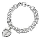 SOLID STERLING SILVER EXTRA HEAVY LINKED BRACELET WITH HEART SHAPED MIRACULOUS MEDAL