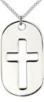 STERLING SILVER CROSS DOG TAG PENDANT WITH CHAIN - 1 3/8" x 3/4"