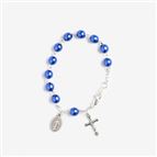 METALLIC BLUE BEAD ROSARY BRACELET