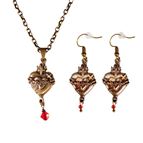 BRONZE TWO HEARTS NECKLACE (19") & EARRING SET