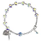 Silver Crystal Heart Rosary Bracelet - Miraculous Medal and Crucifix