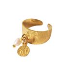 CIGAR BAND RING (WITH PETITE VINTAGE MEDAL & PEARL) - OUR LADY OF LOURDES