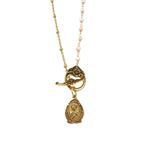 PINK OPAL LARIAT NECKLACE (22") - ST. THERESE MEDAL