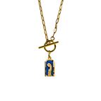 PAPER CLIP NECKLACE (16") - BLUE ENAMEL BLESSED MOTHER MEDAL