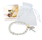 PEARL HEART BEADED STRETCH BRACELET WITH CRUCIFIX & MIRACULOUS MEDAL