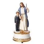 JESUS WITH BOY FIRST COMMUNION - STATUE/MUSIC BOX