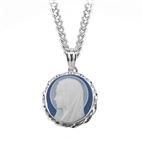 MADONNA BLUE CAMEO IN SOLID STERLING SILVER FRAME ON 18" CHAIN
